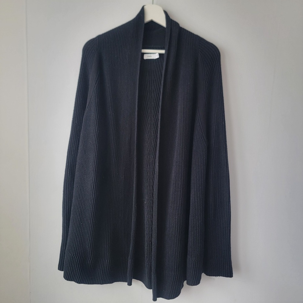 vince women's ribbed open-front cardigan size M draped shawl collar cozy